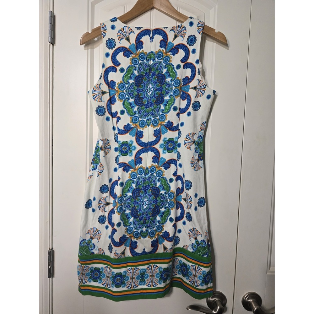 London Times Womens Blue Green Medallion Print Sleeveless‎ Shift Dress Size 8 - Picture 2 of 5